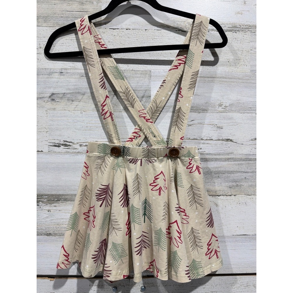Sew Sassy Pinafore Skirt Girls 10 Cream Christmas Tree Holiday Boutique EUC